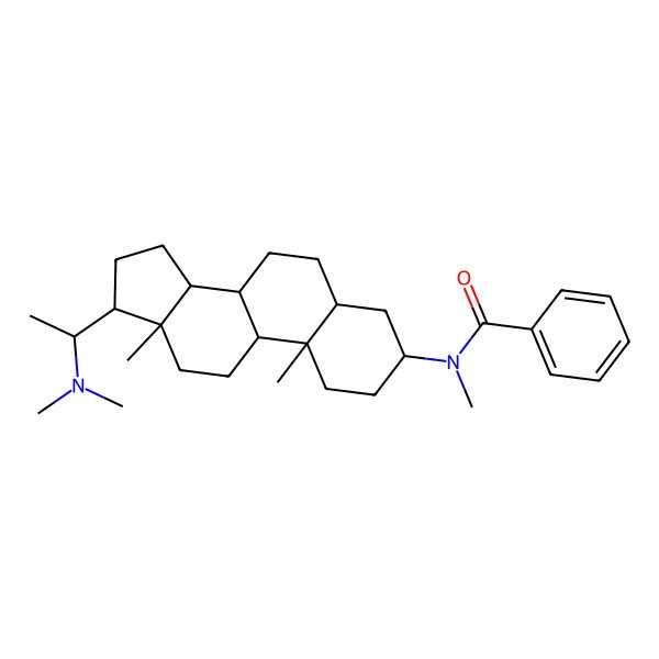 2D Structure of N-[(3R,5S,8R,9S,10S,13S,14S,17S)-17-[(1S)-1-(dimethylamino)ethyl]-10,13-dimethyl-2,3,4,5,6,7,8,9,11,12,14,15,16,17-tetradecahydro-1H-cyclopenta[a]phenanthren-3-yl]-N-methylbenzamide