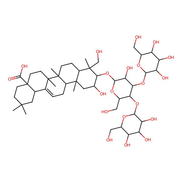 2D Structure of (4aS,6aR,6aS,6bR,8aR,9R,10R,11S,12aR,14bS)-11-hydroxy-10-[(2R,3R,4R,5R,6R)-3-hydroxy-6-(hydroxymethyl)-5-[(2S,3R,4S,5S,6R)-3,4,5-trihydroxy-6-(hydroxymethyl)oxan-2-yl]oxy-4-[(2S,3R,4S,5R,6R)-3,4,5-trihydroxy-6-(hydroxymethyl)oxan-2-yl]oxyoxan-2-yl]oxy-9-(hydroxymethyl)-2,2,6a,6b,9,12a-hexamethyl-1,3,4,5,6,6a,7,8,8a,10,11,12,13,14b-tetradecahydropicene-4a-carboxylic acid