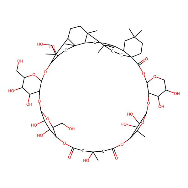 2D Structure of 7,8,18,28,29,35,55,56,57,58-Decahydroxy-23,30,54-tris(hydroxymethyl)-13,18,37,41,48,48,53,54-octamethyl-3,5,10,12,15,21,24,26,31,33-decaoxadecacyclo[39.9.3.211,14.222,25.134,38.01,46.04,9.027,32.037,42.045,53]octapentacont-44-ene-2,16,20-trione