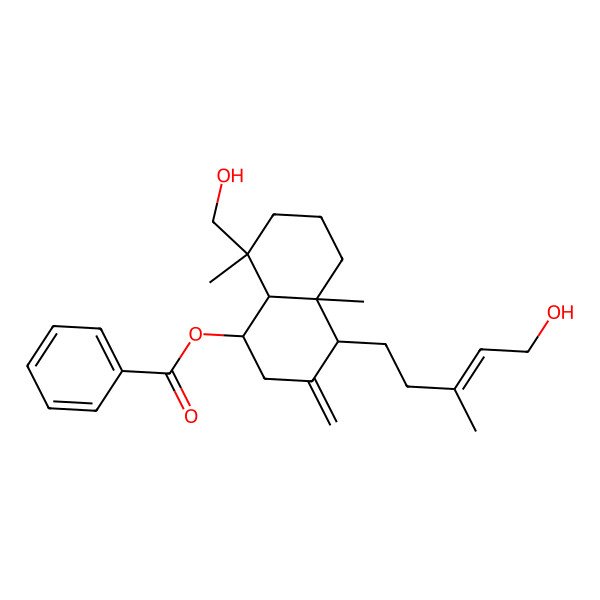 2D Structure of [(1S,4R,4aS,8S,8aS)-8-(hydroxymethyl)-4-[(E)-5-hydroxy-3-methylpent-3-enyl]-4a,8-dimethyl-3-methylidene-2,4,5,6,7,8a-hexahydro-1H-naphthalen-1-yl] benzoate