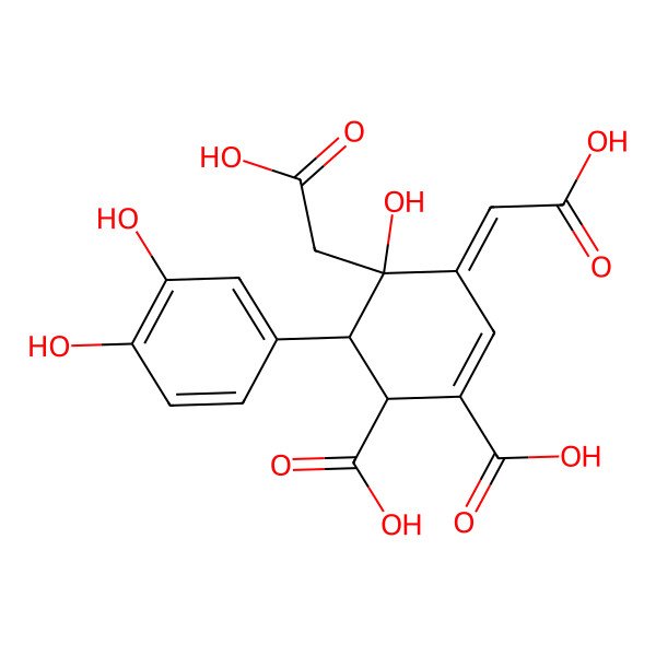 2D Structure of (1S,4Z,5R,6R)-5-(carboxymethyl)-4-(carboxymethylidene)-6-(3,4-dihydroxyphenyl)-5-hydroxycyclohex-2-ene-1,2-dicarboxylic acid 2D Structure of (1S,4Z,5R,6R)-5-(carboxymethyl)-4-(carboxymethylidene)-6-(3,4-dihydroxyphenyl)-5-hydroxycyclohex-2-ene-1,2-dicarboxylic acid