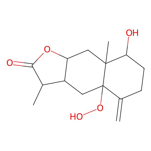 2D Structure of (3S,3aR,4aR,8R,8aS,9aR)-4a-hydroperoxy-8-hydroxy-3,8a-dimethyl-5-methylidene-3,3a,4,6,7,8,9,9a-octahydrobenzo[f][1]benzofuran-2-one
