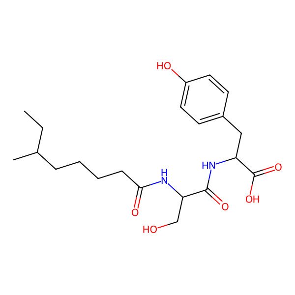 2D Structure of (2R)-2-[[(2R)-3-hydroxy-2-[[(6R)-6-methyloctanoyl]amino]propanoyl]amino]-3-(4-hydroxyphenyl)propanoic acid