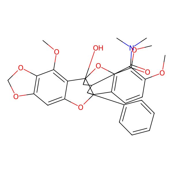 2D Structure of (1S,12R,20R,21R,22S)-20-hydroxy-3,16,17-trimethoxy-N,N-dimethyl-22-phenyl-5,7,11,19-tetraoxahexacyclo[10.7.3.01,12.02,10.04,8.013,18]docosa-2,4(8),9,13(18),14,16-hexaene-21-carboxamide