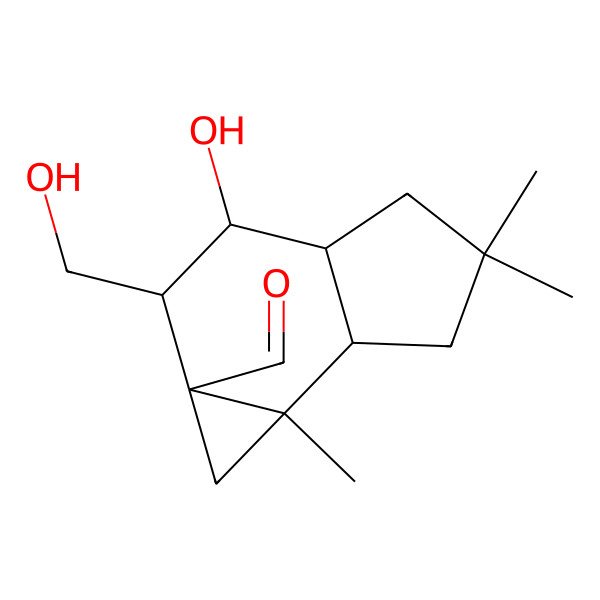 2D Structure of 3-hydroxy-2-(hydroxymethyl)-5,5,6b-trimethyl-2,3,3a,4,6,6a-hexahydro-1H-cyclopropa[e]indene-1a-carbaldehyde