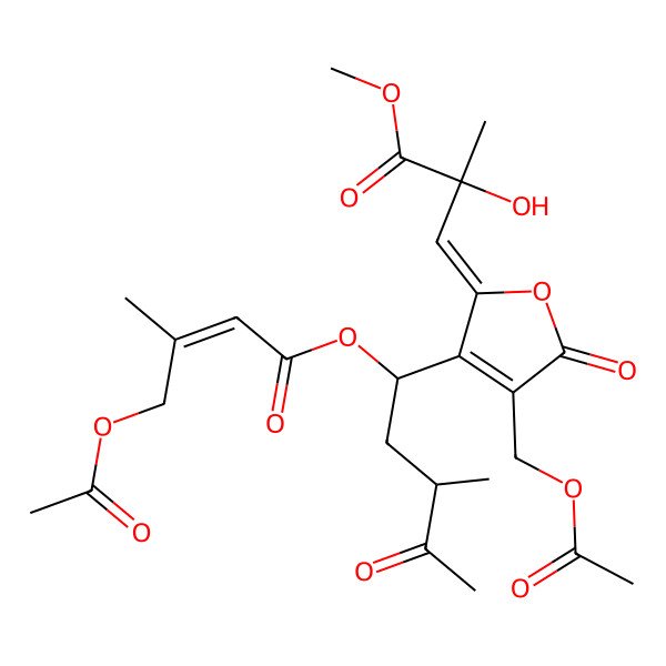2D Structure of [1-[4-(Acetyloxymethyl)-2-(2-hydroxy-3-methoxy-2-methyl-3-oxopropylidene)-5-oxofuran-3-yl]-3-methyl-4-oxopentyl] 4-acetyloxy-3-methylbut-2-enoate