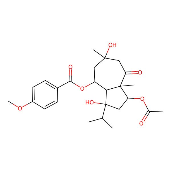 2D Structure of [(1R,3R,3aS,4S,6R,8aR)-1-acetyloxy-3,6-dihydroxy-6,8a-dimethyl-8-oxo-3-propan-2-yl-1,2,3a,4,5,7-hexahydroazulen-4-yl] 4-methoxybenzoate
