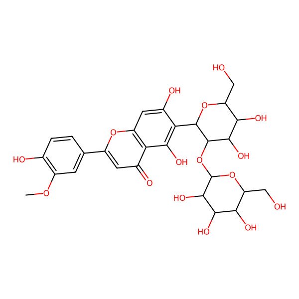 2D Structure of 6-[(2S,3R,4S,5S,6R)-4,5-dihydroxy-6-(hydroxymethyl)-3-[(2R,3R,4S,5S,6R)-3,4,5-trihydroxy-6-(hydroxymethyl)oxan-2-yl]oxyoxan-2-yl]-5,7-dihydroxy-2-(4-hydroxy-3-methoxyphenyl)chromen-4-one