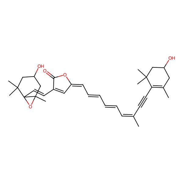 2D Structure of (5Z)-5-[(2E,4E,6E)-9-[(4R)-4-hydroxy-2,6,6-trimethylcyclohexen-1-yl]-7-methylnona-2,4,6-trien-8-ynylidene]-3-[(E)-2-[(1S,4S,6R)-4-hydroxy-2,2,6-trimethyl-7-oxabicyclo[4.1.0]heptan-1-yl]ethenyl]furan-2-one