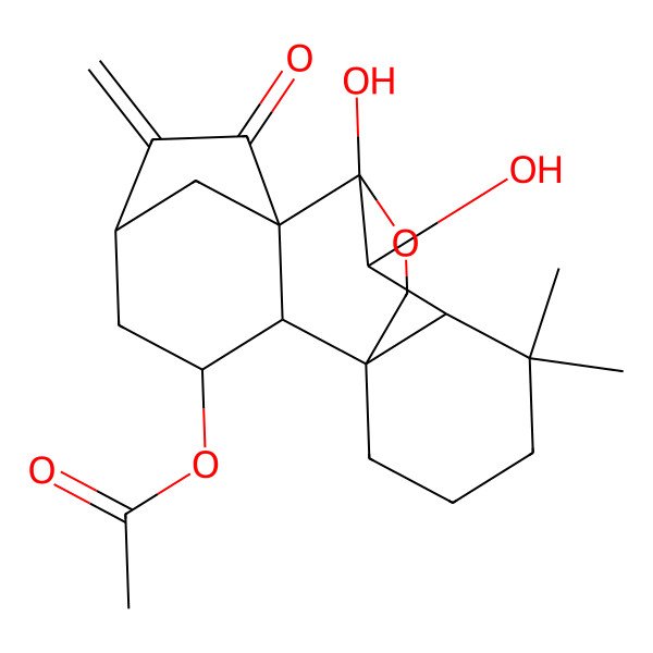 2D Structure of [(1S,2R,5S,8S,9S,11S)-9,10-dihydroxy-12,12-dimethyl-6-methylidene-7-oxo-17-oxapentacyclo[7.6.2.15,8.01,11.02,8]octadecan-3-yl] acetate