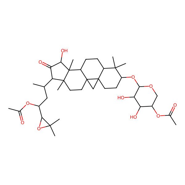 2D Structure of [6-[[15-[4-Acetyloxy-4-(3,3-dimethyloxiran-2-yl)butan-2-yl]-13-hydroxy-7,7,12,16-tetramethyl-14-oxo-6-pentacyclo[9.7.0.01,3.03,8.012,16]octadecanyl]oxy]-4,5-dihydroxyoxan-3-yl] acetate