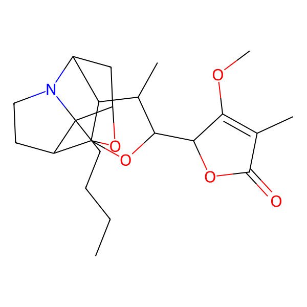 2D Structure of (2R)-2-[(1S,3S,4S,5R,6S,8S,9S,13R)-9-butyl-4-methyl-2,14-dioxa-10-azapentacyclo[6.5.1.01,5.06,10.09,13]tetradecan-3-yl]-3-methoxy-4-methyl-2H-furan-5-one