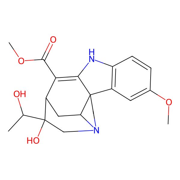 2D Structure of Methyl 12-hydroxy-12-(1-hydroxyethyl)-4-methoxy-8,14-diazapentacyclo[9.5.2.01,9.02,7.014,17]octadeca-2(7),3,5,9-tetraene-10-carboxylate