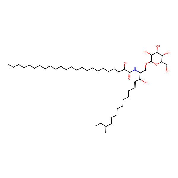 2D Structure of (2R)-2-hydroxy-N-[(E,2S,3R,14R)-3-hydroxy-14-methyl-1-[(2R,3R,4S,5S,6R)-3,4,5-trihydroxy-6-(hydroxymethyl)oxan-2-yl]oxyhexadec-4-en-2-yl]tetracosanamide