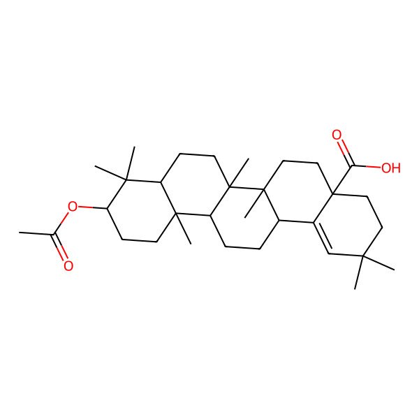 2D Structure of (4aS,6aS,6aR,6bR,8aS,10S,12aR,14aS)-10-acetyloxy-2,2,6a,6b,9,9,12a-heptamethyl-3,4,5,6,6a,7,8,8a,10,11,12,13,14,14a-tetradecahydropicene-4a-carboxylic acid