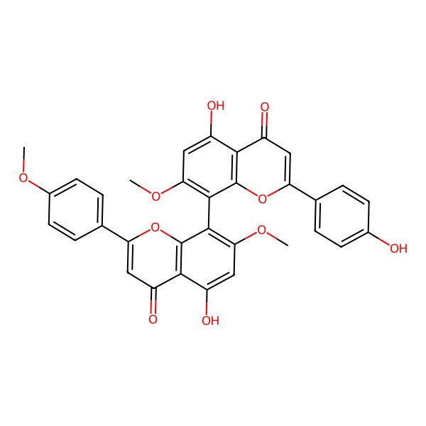 2D Structure of 5-Hydroxy-8-[5-hydroxy-7-methoxy-2-(4-methoxyphenyl)-4-oxochromen-8-yl]-2-(4-hydroxyphenyl)-7-methoxychromen-4-one