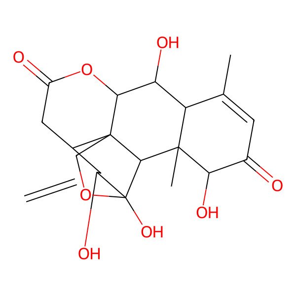 2D Structure of 4,5,12,17-Tetrahydroxy-14,18-dimethyl-6-methylidene-3,10-dioxapentacyclo[9.8.0.01,7.04,19.013,18]nonadec-14-ene-9,16-dione