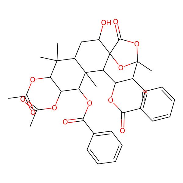2D Structure of (6,7-Diacetyloxy-8-benzoyloxy-12-ethenyl-2-hydroxy-5,5,9,13-tetramethyl-15-oxo-14,16-dioxatetracyclo[11.2.1.01,10.04,9]hexadecan-11-yl) benzoate