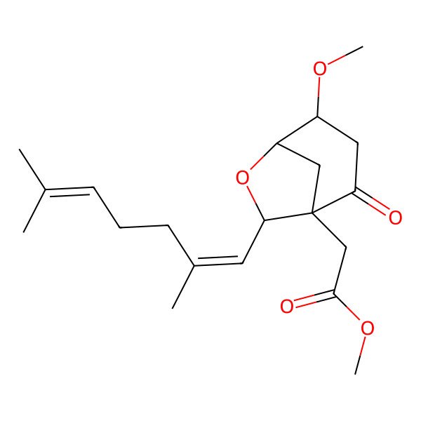 2D Structure of methyl 2-[(1R,4S,5S,7R)-7-[(1E)-2,6-dimethylhepta-1,5-dienyl]-4-methoxy-2-oxo-6-oxabicyclo[3.2.1]octan-1-yl]acetate