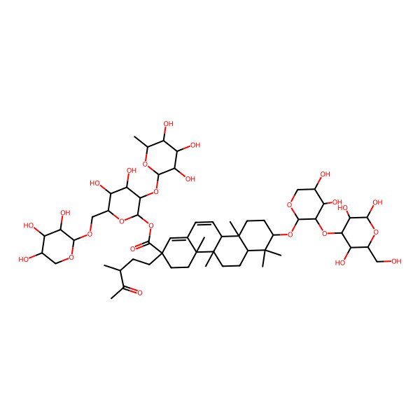 2D Structure of [4,5-dihydroxy-3-(3,4,5-trihydroxy-6-methyloxan-2-yl)oxy-6-[(3,4,5-trihydroxyoxan-2-yl)oxymethyl]oxan-2-yl] 8-[4,5-dihydroxy-3-[2,3,5-trihydroxy-6-(hydroxymethyl)oxan-4-yl]oxyoxan-2-yl]oxy-4a,4b,7,7,10a-pentamethyl-2-(3-methyl-4-oxopentyl)-4,5,6,6a,8,9,10,10b-octahydro-3H-chrysene-2-carboxylate