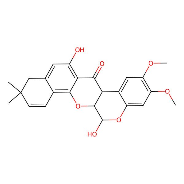 2D Structure of (1S,14S,22R)-11,22-dihydroxy-17,18-dimethoxy-7,7-dimethyl-2,21-dioxapentacyclo[12.8.0.03,12.04,9.015,20]docosa-3,5,9,11,15,17,19-heptaen-13-one