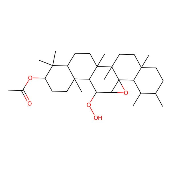 2D Structure of [(1S,3R,4S,5R,6S,9S,11S,14R,15S,18R,21R,22S,23R)-4-hydroperoxy-6,10,10,14,15,18,21,22-octamethyl-2-oxahexacyclo[13.8.0.01,3.05,14.06,11.018,23]tricosan-9-yl] acetate
