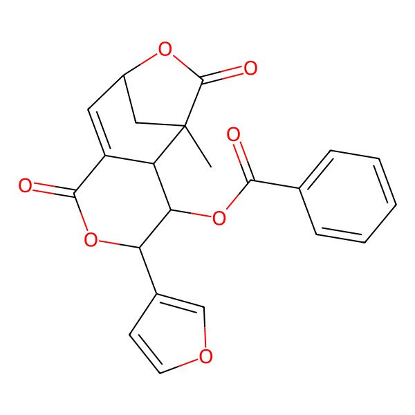 2D Structure of [(1R,2R,3R,4S,9S)-4-(furan-3-yl)-1-methyl-6,11-dioxo-5,10-dioxatricyclo[7.2.1.02,7]dodec-7-en-3-yl] benzoate