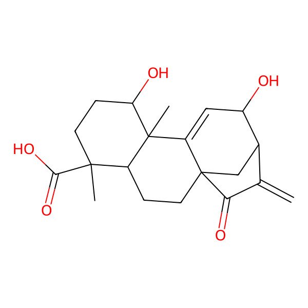 2D Structure of (1S,4R,5S,8R,9S,12S,13S)-8,12-dihydroxy-5,9-dimethyl-14-methylidene-15-oxotetracyclo[11.2.1.01,10.04,9]hexadec-10-ene-5-carboxylic acid