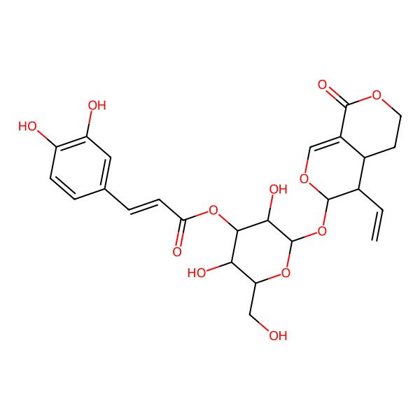 2D Structure of [2-[(4-ethenyl-8-oxo-4,4a,5,6-tetrahydro-3H-pyrano[3,4-c]pyran-3-yl)oxy]-3,5-dihydroxy-6-(hydroxymethyl)oxan-4-yl] 3-(3,4-dihydroxyphenyl)prop-2-enoate