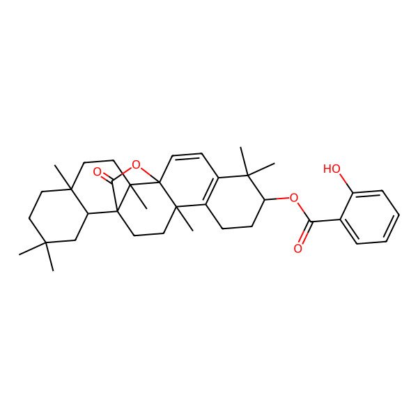 2D Structure of [(1R,4S,8S,13R,14S,17R,22R)-4,9,9,14,17,20,20-heptamethyl-23-oxo-24-oxahexacyclo[11.9.2.01,14.04,13.05,10.017,22]tetracosa-5(10),11-dien-8-yl] 2-hydroxybenzoate