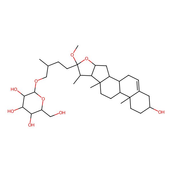 2D Structure of (2S,3S,4R,5R,6S)-2-[(2S)-4-[(1S,2S,4S,6R,7S,8R,9R,12S,13S,16R)-16-hydroxy-6-methoxy-7,9,13-trimethyl-5-oxapentacyclo[10.8.0.02,9.04,8.013,18]icos-18-en-6-yl]-2-methylbutoxy]-6-(hydroxymethyl)oxane-3,4,5-triol