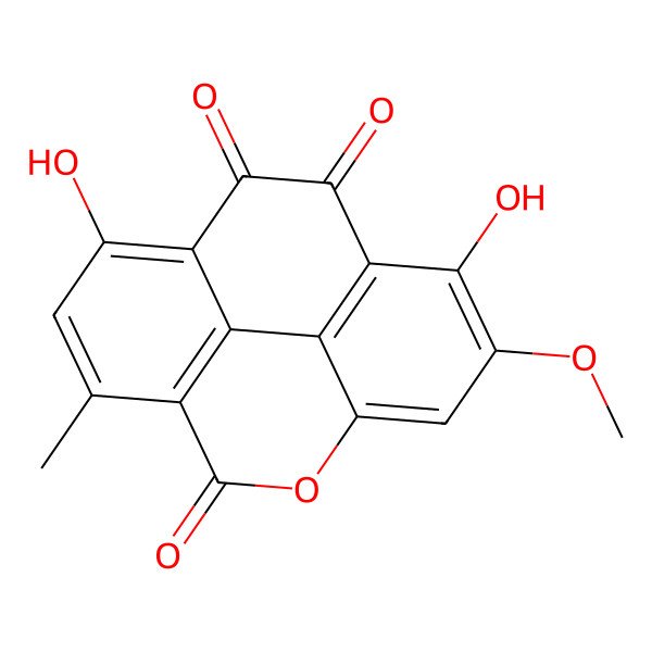 2D Structure of 5H-Phenanthro(4,5-bcd)pyran-5,9,10-trione, 1,8-dihydroxy-2-methoxy-6-methyl-