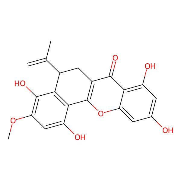 2D Structure of (5R)-1,4,8,10-tetrahydroxy-3-methoxy-5-prop-1-en-2-yl-5,6-dihydrobenzo[c]xanthen-7-one