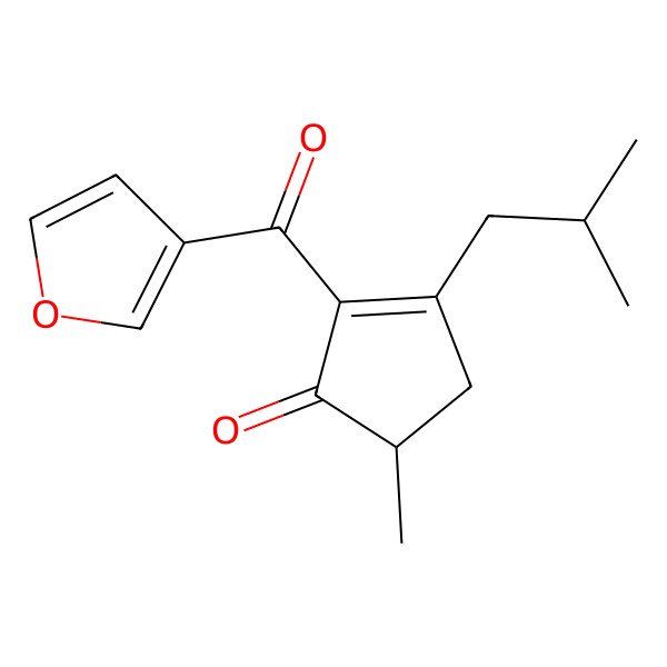 2D Structure of (5R)-2-(furan-3-carbonyl)-5-methyl-3-(2-methylpropyl)cyclopent-2-en-1-one