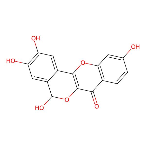 2D Structure of (5R)-2,3,5,10-tetrahydroxy-5H-isochromeno[4,3-b]chromen-7-one