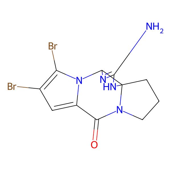 2D Structure of (5R)-3-amino-7,8-dibromo-2,4,6,12-tetrazatetracyclo[10.3.0.01,5.06,10]pentadeca-3,7,9-trien-11-one