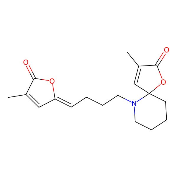 2D Structure of (5R)-3-methyl-10-[(4E)-4-(4-methyl-5-oxofuran-2-ylidene)butyl]-1-oxa-10-azaspiro[4.5]dec-3-en-2-one