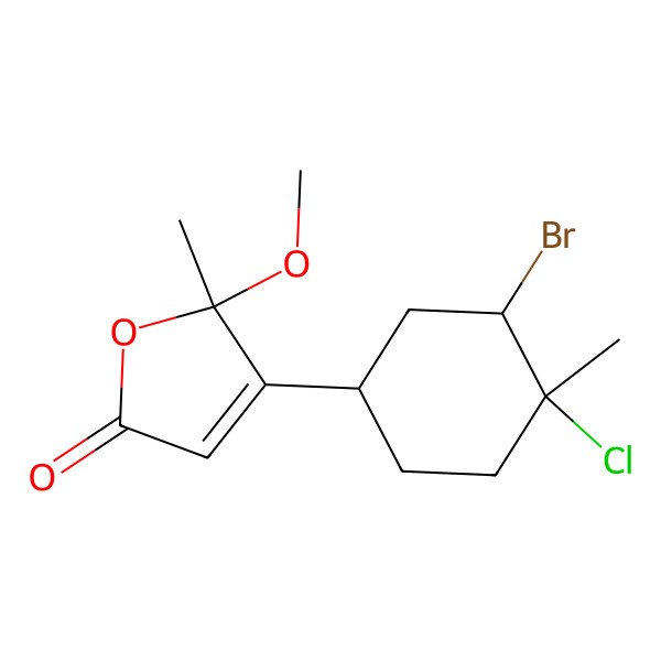 2D Structure of (5R)-4-[(1R,3R,4R)-3-bromo-4-chloro-4-methylcyclohexyl]-5-methoxy-5-methylfuran-2-one