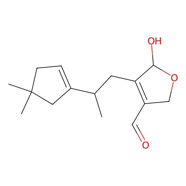 2D Structure of (5R)-4-[(2R)-2-(4,4-dimethylcyclopenten-1-yl)propyl]-5-hydroxy-2,5-dihydrofuran-3-carbaldehyde