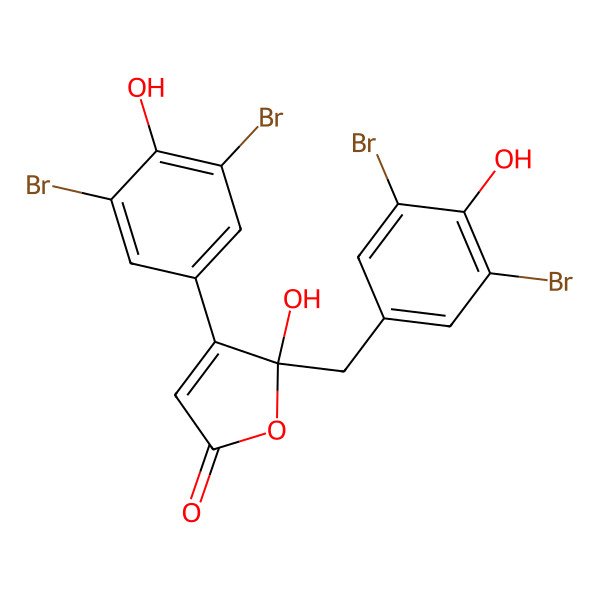 2D Structure of (5R)-4-(3,5-dibromo-4-hydroxyphenyl)-5-[(3,5-dibromo-4-hydroxyphenyl)methyl]-5-hydroxyfuran-2-one