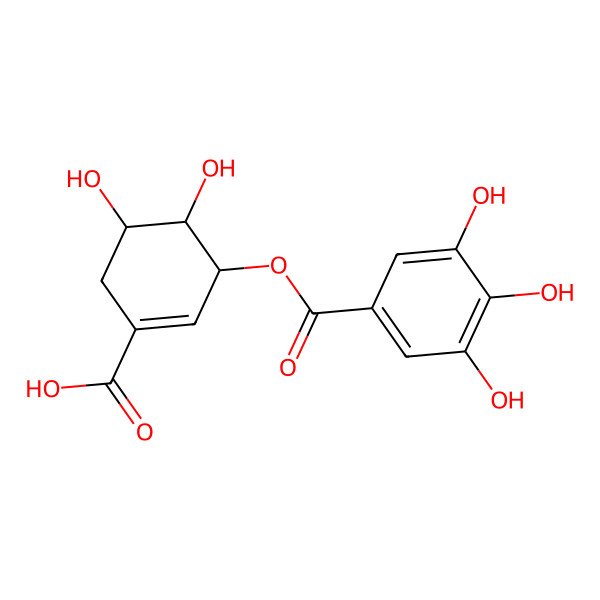 2D Structure of (5R)-4,5-dihydroxy-3-(3,4,5-trihydroxybenzoyl)oxy-cyclohexene-1-carboxylic acid