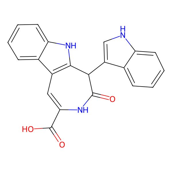 2D Structure of (5R)-5-(1H-indol-3-yl)-4-oxo-5,6-dihydro-3H-azepino[4,5-b]indole-2-carboxylic acid