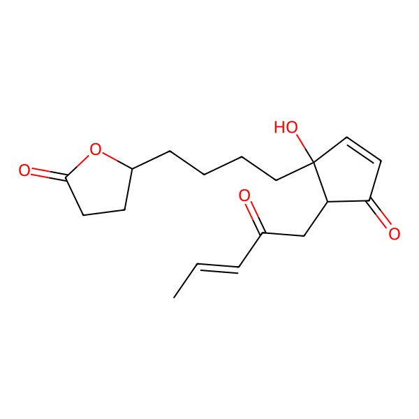 2D Structure of (5R)-5-[4-[(1S,5R)-1-hydroxy-4-oxo-5-[(E)-2-oxopent-3-enyl]cyclopent-2-en-1-yl]butyl]oxolan-2-one