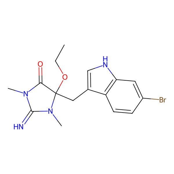 2D Structure of (5R)-5-[(6-bromo-1H-indol-3-yl)methyl]-5-ethoxy-2-imino-1,3-dimethylimidazolidin-4-one