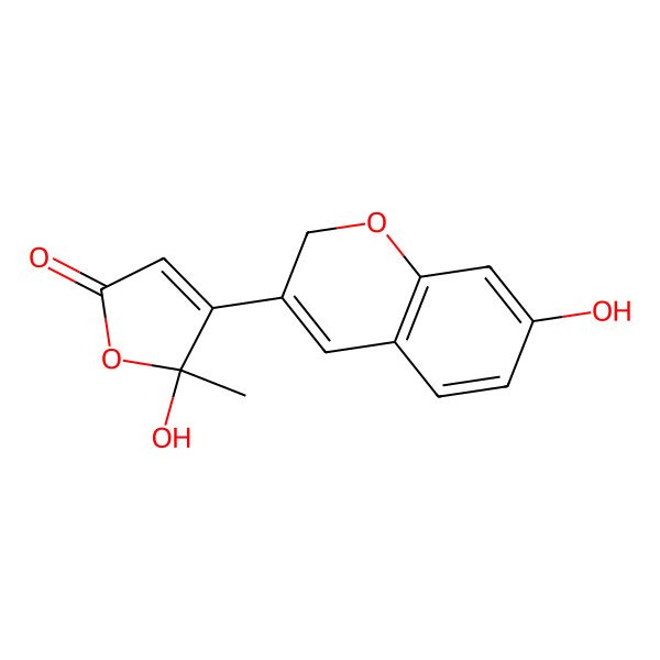 2D Structure of (5R)-5-hydroxy-4-(7-hydroxy-2H-chromen-3-yl)-5-methylfuran-2-one