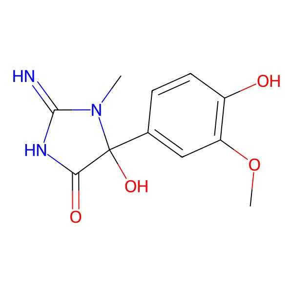 2D Structure of (5R)-5-hydroxy-5-(4-hydroxy-3-methoxyphenyl)-2-imino-1-methylimidazolidin-4-one