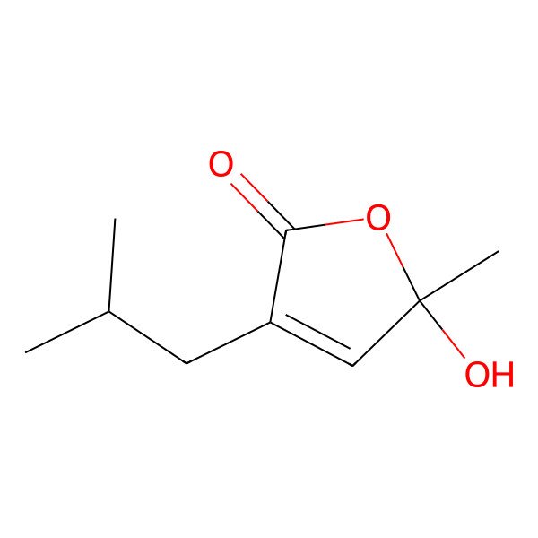 2D Structure of (5R)-5-hydroxy-5-methyl-3-(2-methylpropyl)furan-2-one