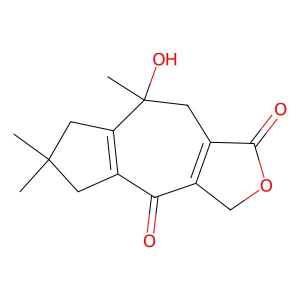2D Structure of (5R)-5-hydroxy-5,7,7-trimethyl-1,4,6,8-tetrahydroazuleno[5,6-c]furan-3,9-dione