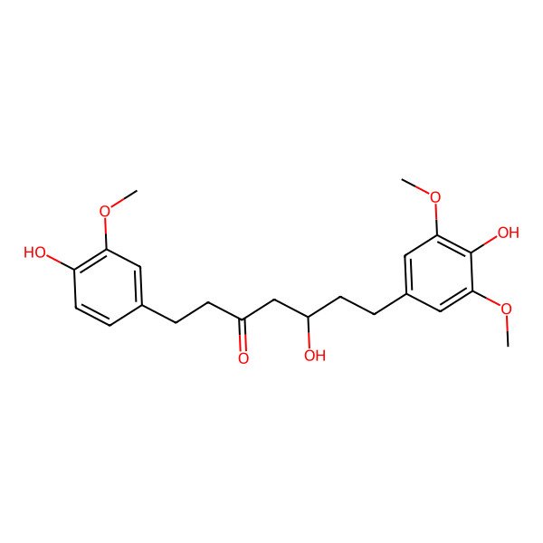 2D Structure of (5R)-5-hydroxy-7-(4-hydroxy-3,5-dimethoxyphenyl)-1-(4-hydroxy-3-methoxyphenyl)heptan-3-one 2D Structure of (5R)-5-hydroxy-7-(4-hydroxy-3,5-dimethoxyphenyl)-1-(4-hydroxy-3-methoxyphenyl)heptan-3-one