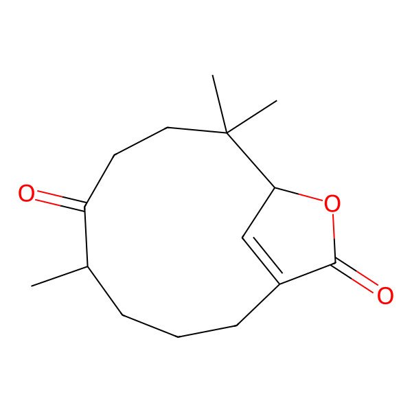 2D Structure of (5R,10R)-5,9,9-trimethyl-11-oxabicyclo[8.2.1]tridec-1(13)-ene-6,12-dione